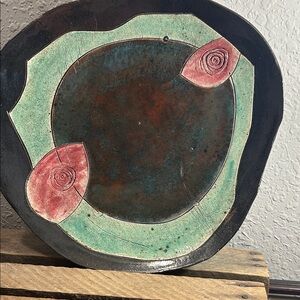 Artistic Ceramic Plate with Abstract Floral Design Studio Pottery Boho Chic